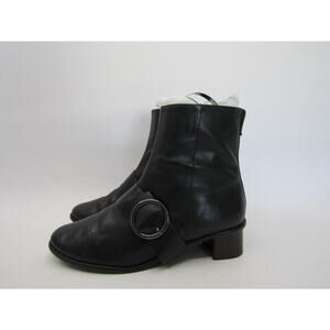 Tibi Womens Size 38.5 EUR Black Leather Zip Buckle Fashion Ankle Boots Booties